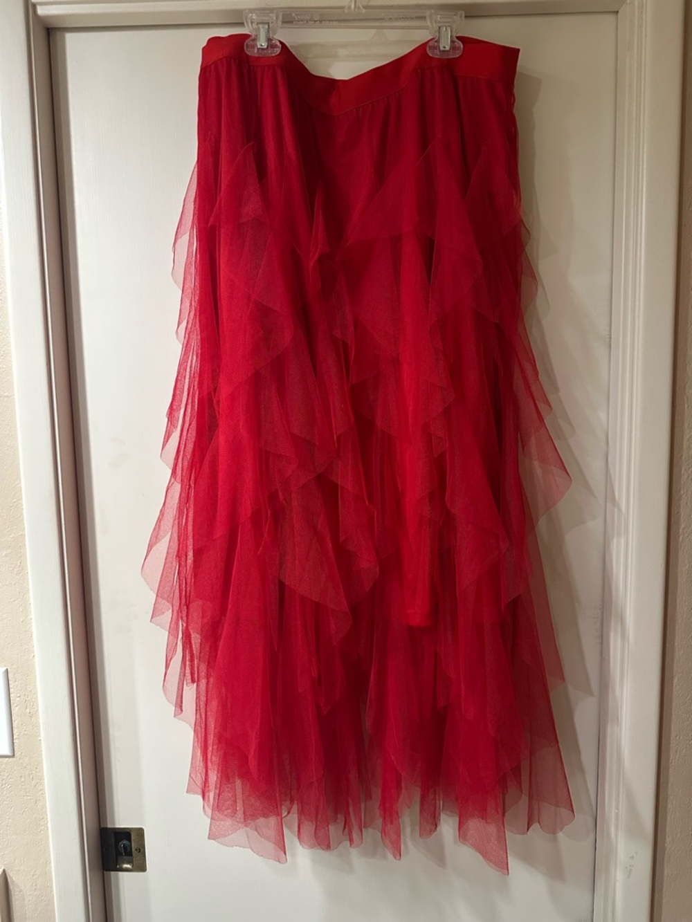 ODDY Red Layered Tulle Maxi Skirt